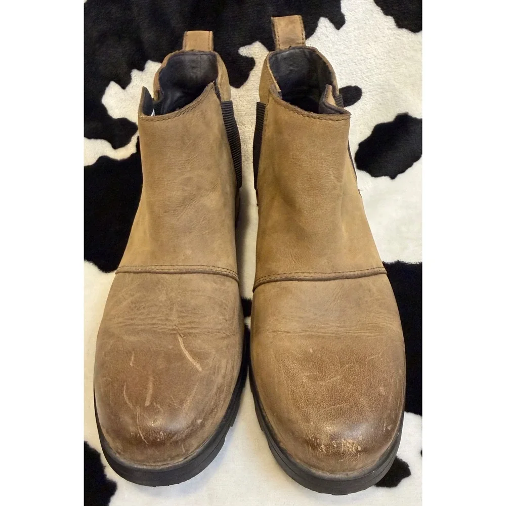 Sorel Emelie Chelsea Waterproof Leather Ankle Boots Brown Women's 6.5‎